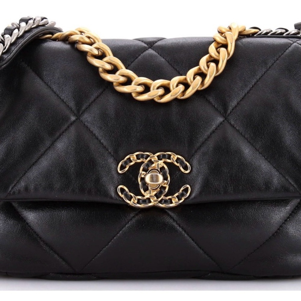 CHANEL 19 Black Quilted Bag with Gold Chain Accent